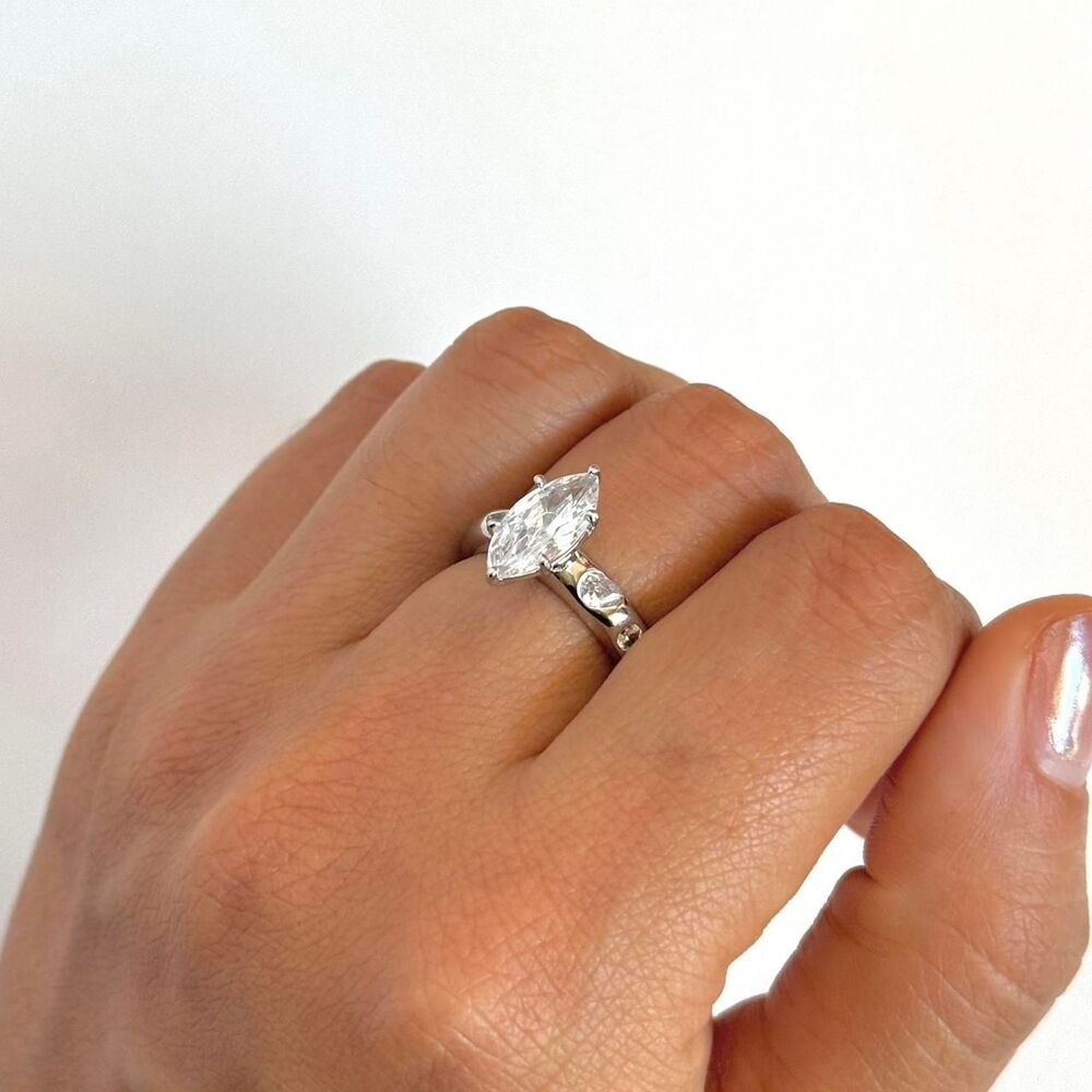 Silver CZ Marquise Ring 925 Size 6